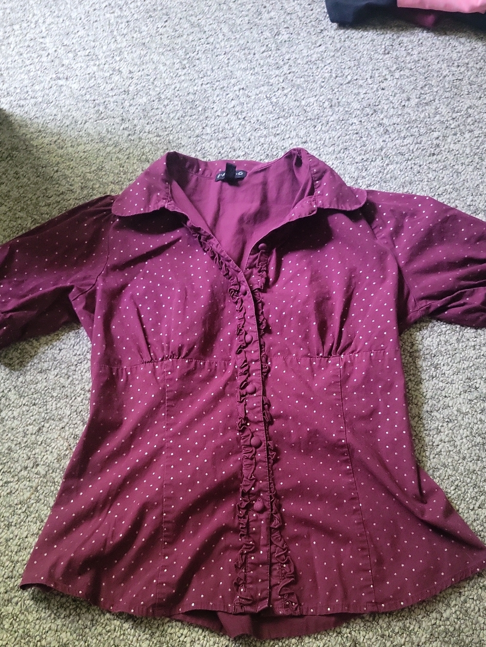 Womens Margenta Polka Dot Dress Shirt